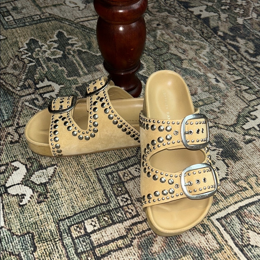 Loeffler Randall Platform Studded Beige Buckle Sandals Size 7